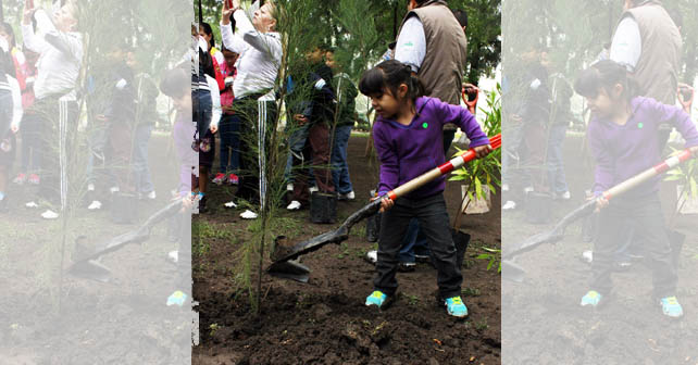 Niños ayudan a reforestar unidad deportiva sur Foto: Arturo Velázquez