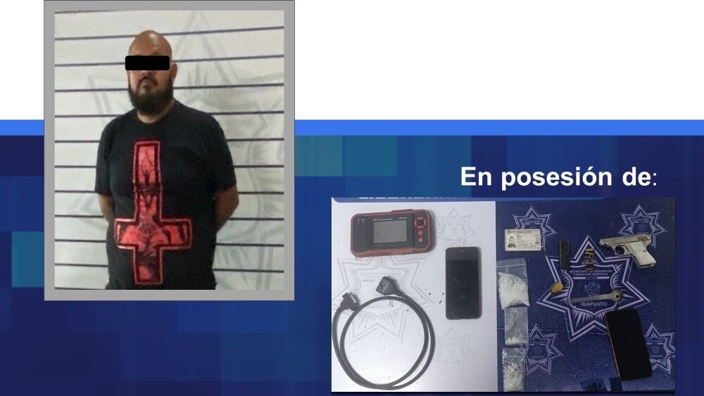 Detienen en Irapuato a dos hombres con arma de fuego y presunta droga