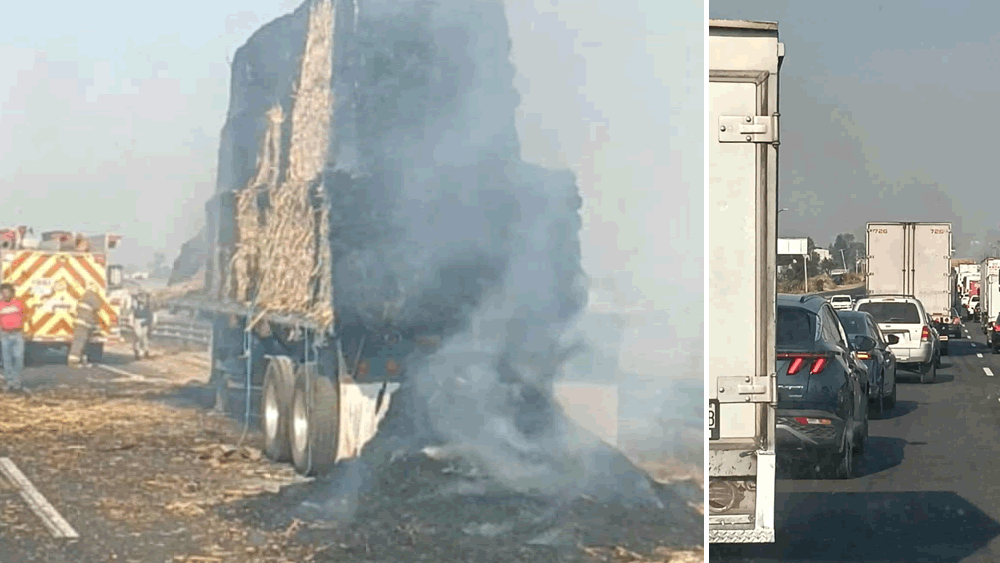 Se incendia tráiler cargado con pacas, afecta circulación en la federal 90